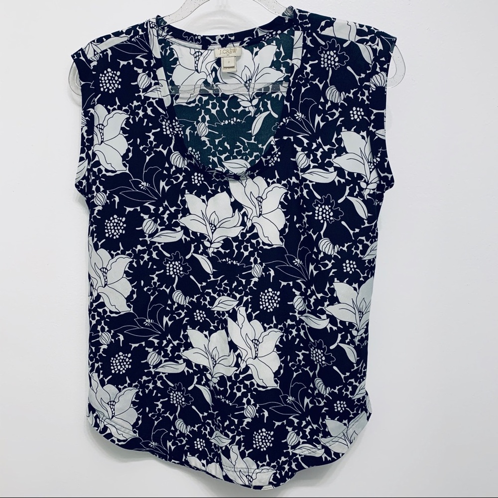 J Crew Black & White Floral Sleeveless Blouse